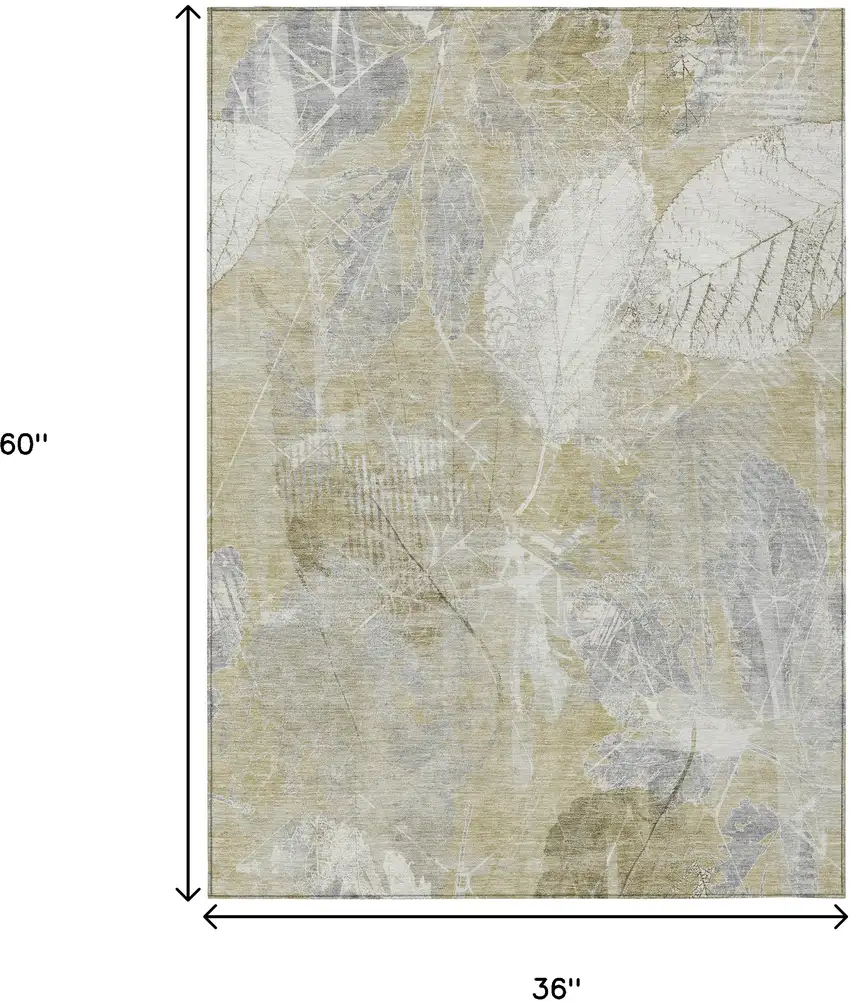 Beige And Ivory Floral Washable Indoor Outdoor Area Rug Photo 9