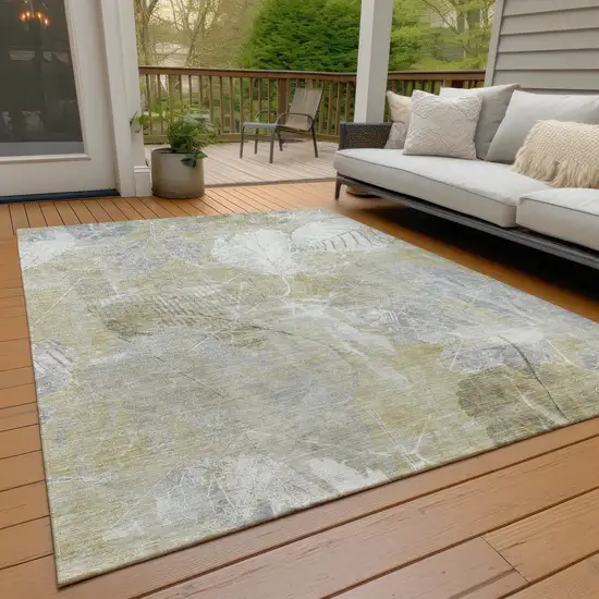 Beige And Ivory Floral Washable Indoor Outdoor Area Rug Photo 8