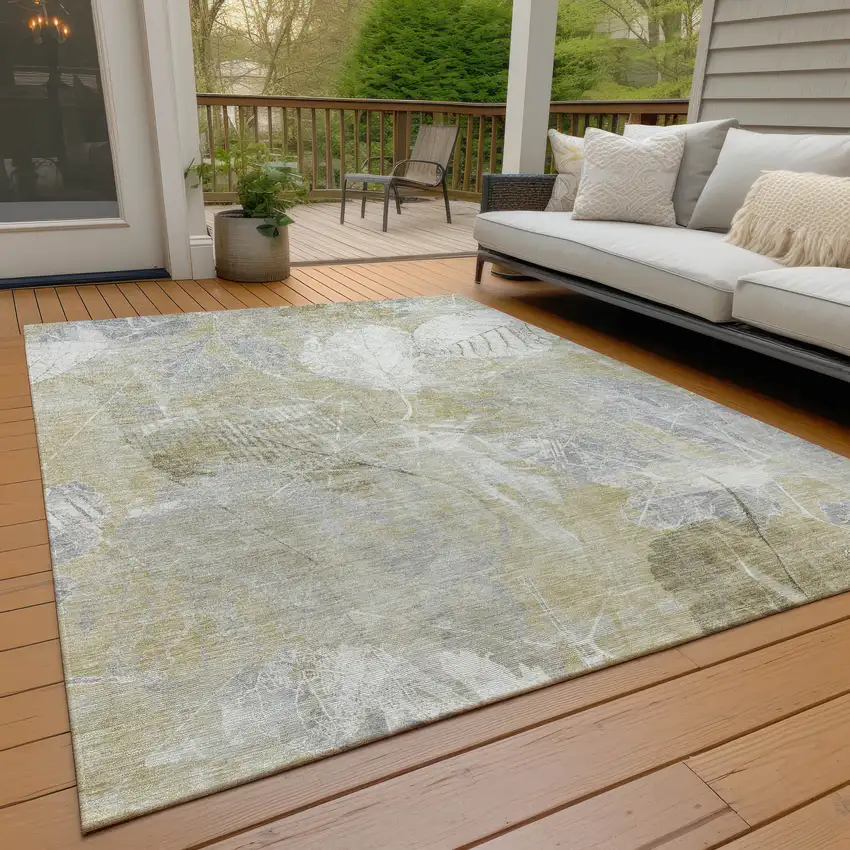 Beige And Ivory Floral Washable Indoor Outdoor Area Rug Photo 8