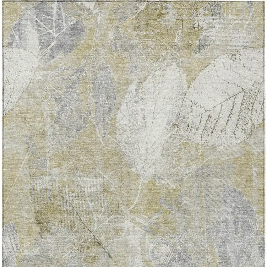 Beige And Ivory Floral Washable Indoor Outdoor Area Rug Photo 6