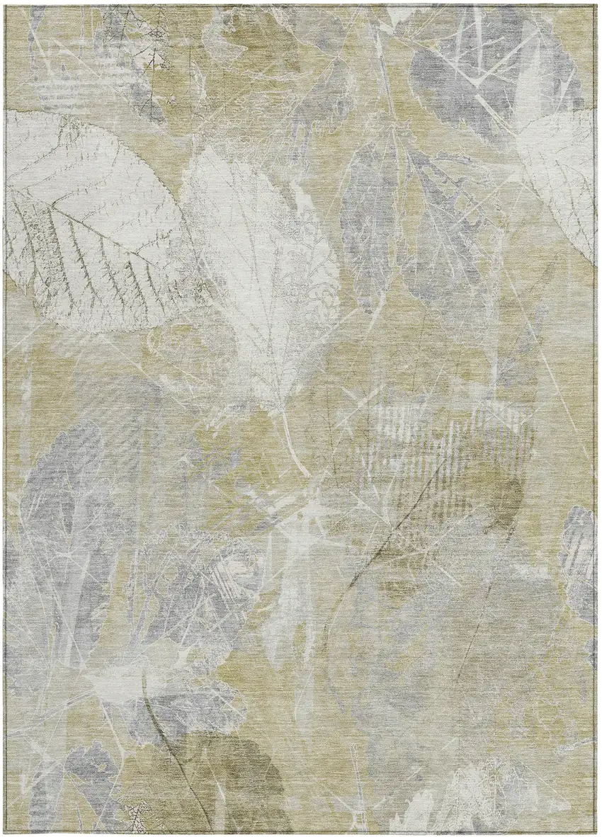 Beige And Ivory Floral Washable Indoor Outdoor Area Rug Photo 1