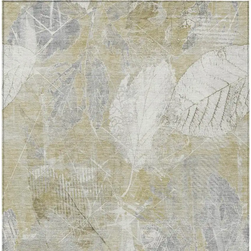 Beige And Ivory Floral Washable Indoor Outdoor Area Rug Photo 4