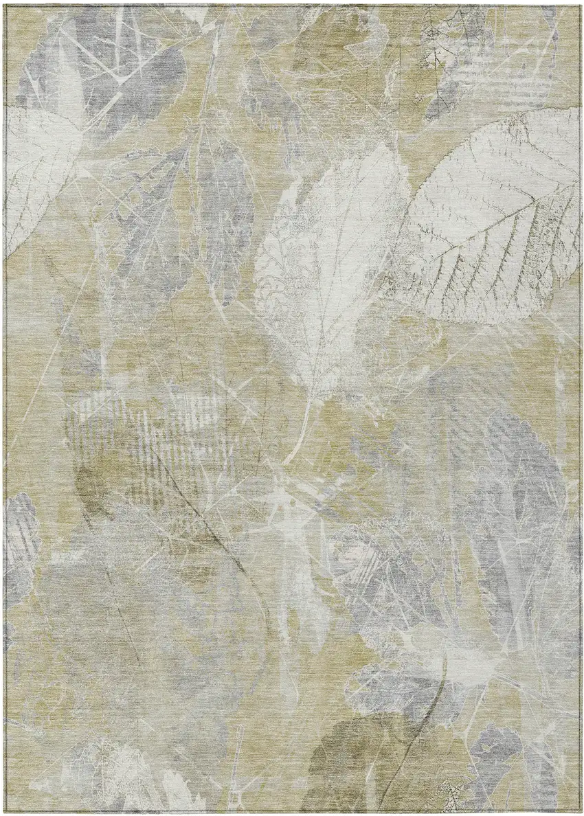 Beige And Ivory Floral Washable Indoor Outdoor Area Rug Photo 1