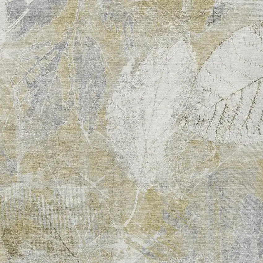 Beige And Ivory Floral Washable Indoor Outdoor Area Rug Photo 3