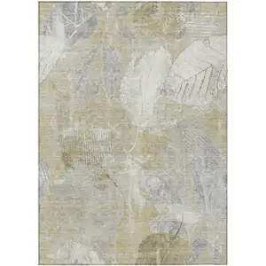Photo of Beige And Ivory Floral Washable Indoor Outdoor Area Rug