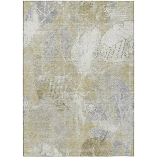 Beige And Ivory Floral Washable Indoor Outdoor Area Rug Photo 1
