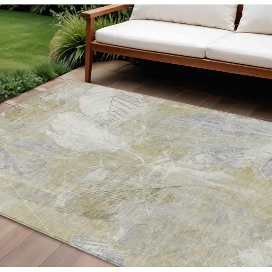 Beige And Ivory Floral Washable Indoor Outdoor Area Rug Photo 2