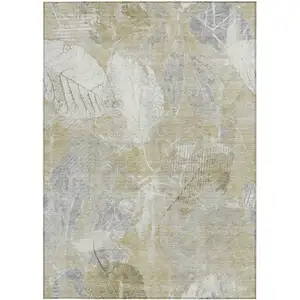 Photo of Beige And Ivory Floral Washable Indoor Outdoor Area Rug