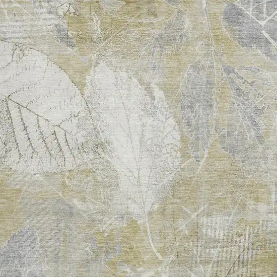 Beige And Ivory Floral Washable Indoor Outdoor Area Rug Photo 3