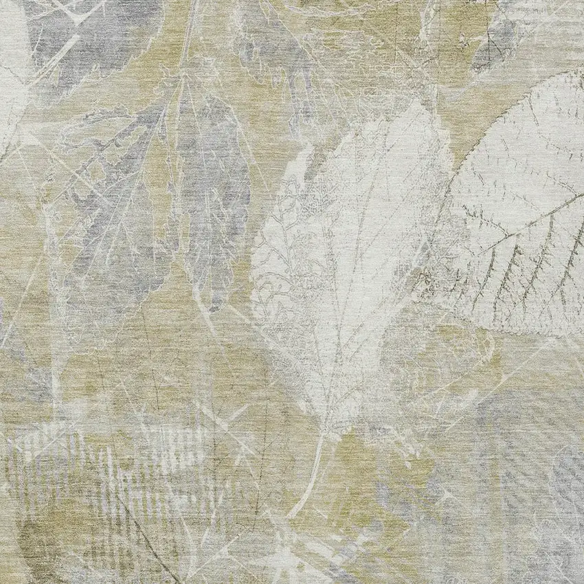 Beige And Ivory Floral Washable Indoor Outdoor Area Rug Photo 7