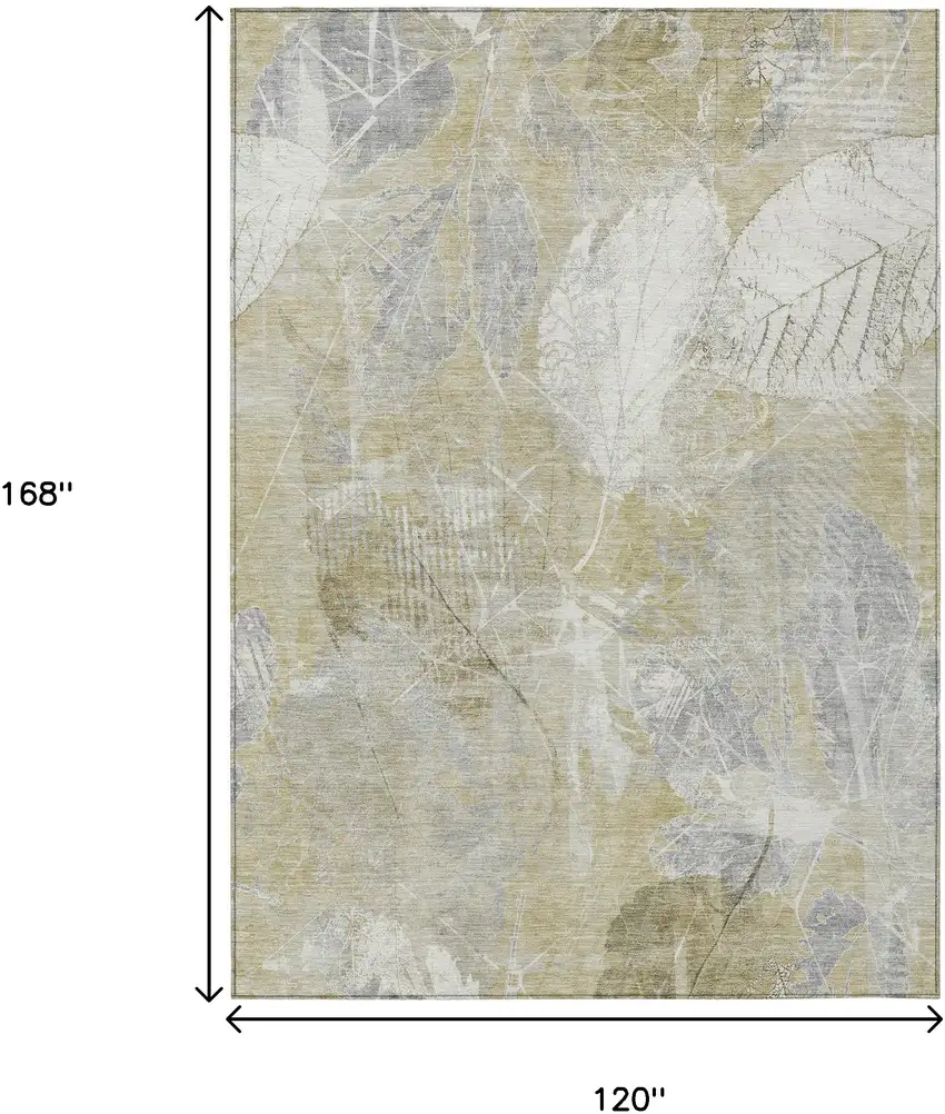 Beige And Ivory Floral Washable Indoor Outdoor Area Rug Photo 9