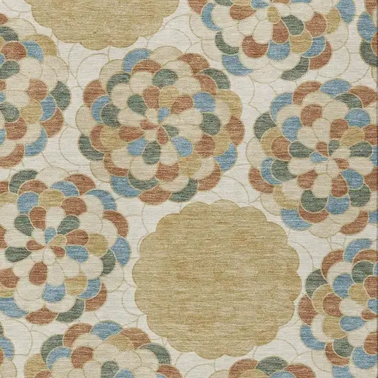 Beige And Ivory Floral Washable Indoor Outdoor Area Rug Photo 2