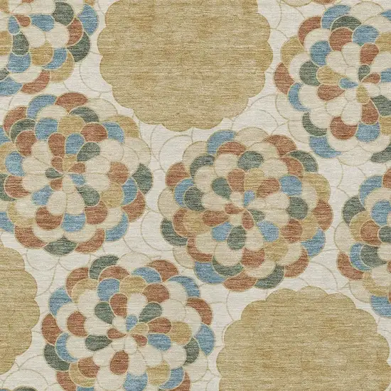 Beige And Ivory Floral Washable Indoor Outdoor Area Rug Photo 2