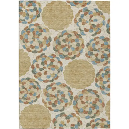 Beige And Ivory Floral Washable Indoor Outdoor Area Rug Photo 1
