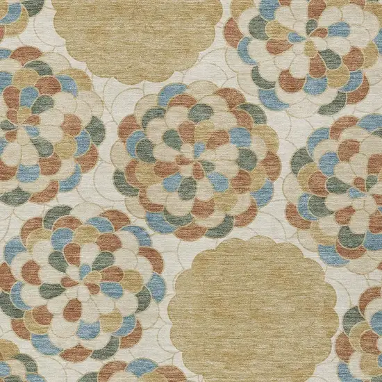 Beige And Ivory Floral Washable Indoor Outdoor Area Rug Photo 2