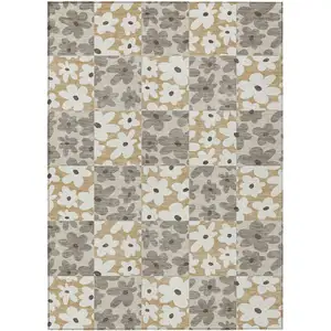 Photo of Beige And Ivory Floral Washable Indoor Outdoor Area Rug