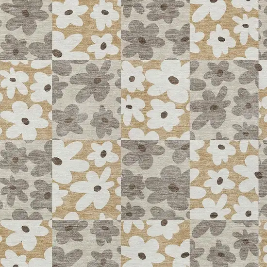 Beige And Ivory Floral Washable Indoor Outdoor Area Rug Photo 2