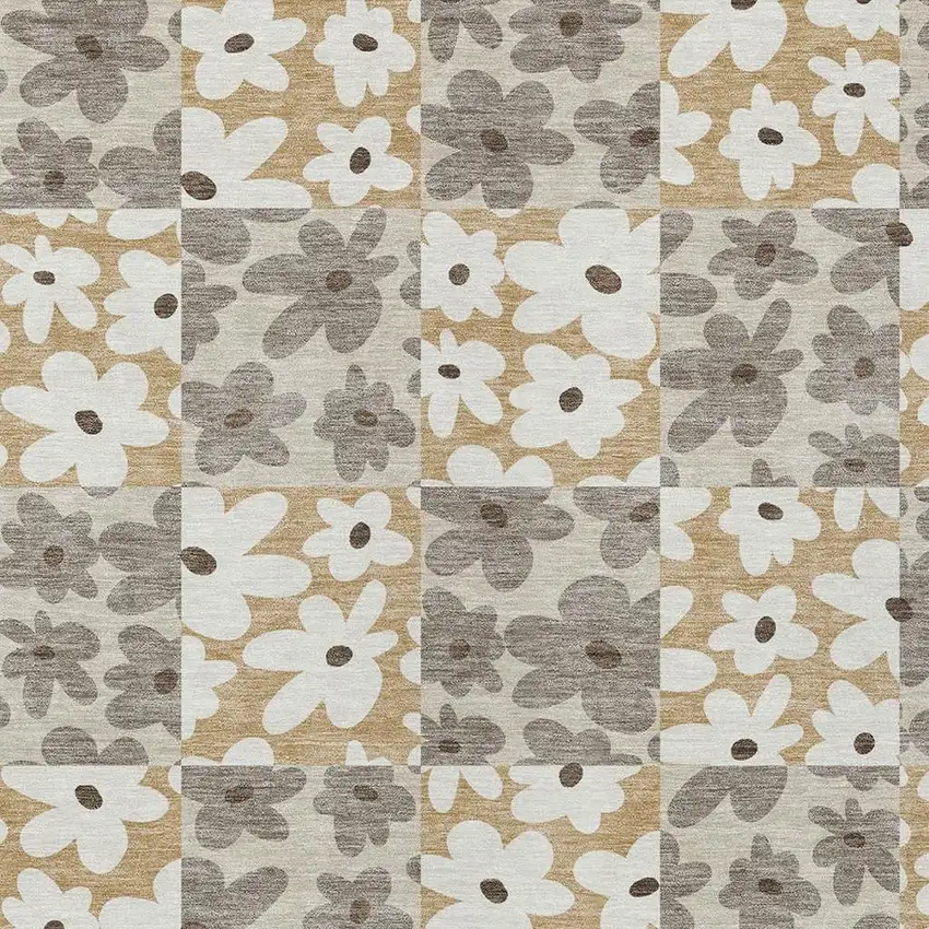 Beige And Ivory Floral Washable Indoor Outdoor Area Rug Photo 2