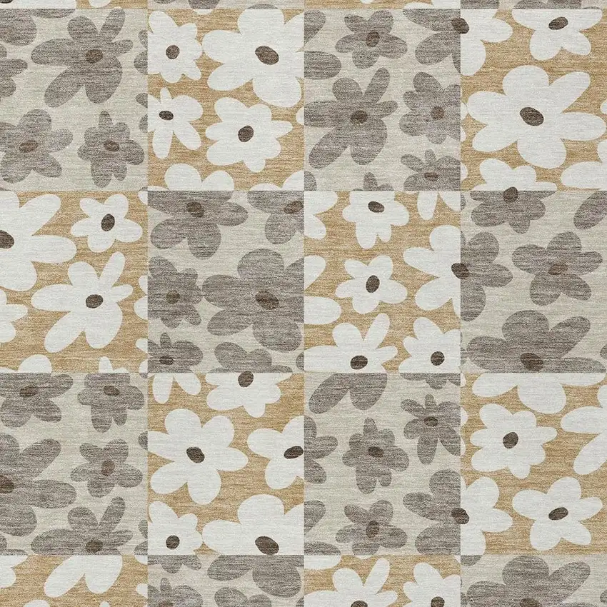 Beige And Ivory Floral Washable Indoor Outdoor Area Rug Photo 2