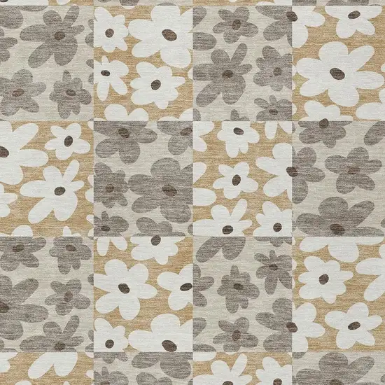 Beige And Ivory Floral Washable Indoor Outdoor Area Rug Photo 2