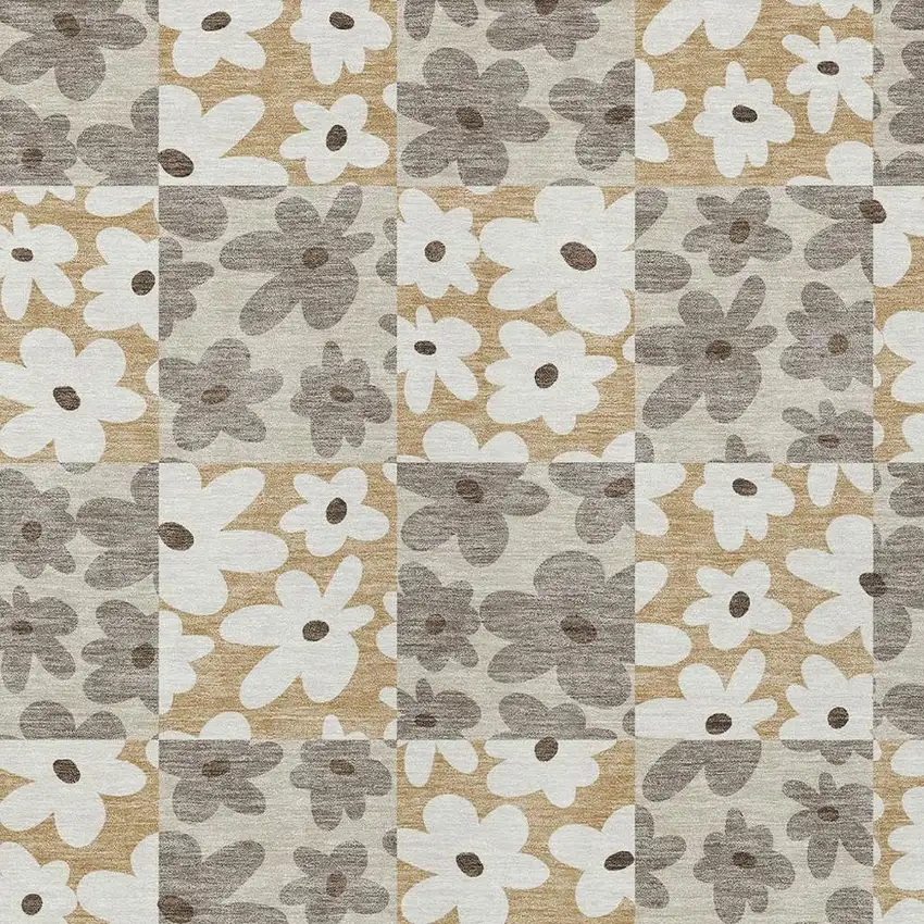 Beige And Ivory Floral Washable Indoor Outdoor Area Rug Photo 2