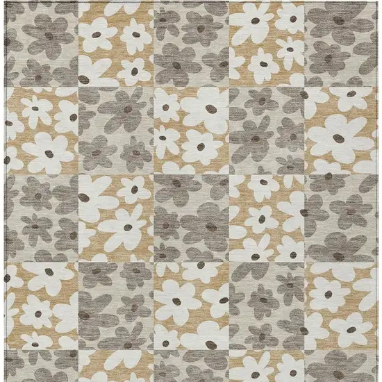 Beige And Ivory Floral Washable Indoor Outdoor Area Rug Photo 3
