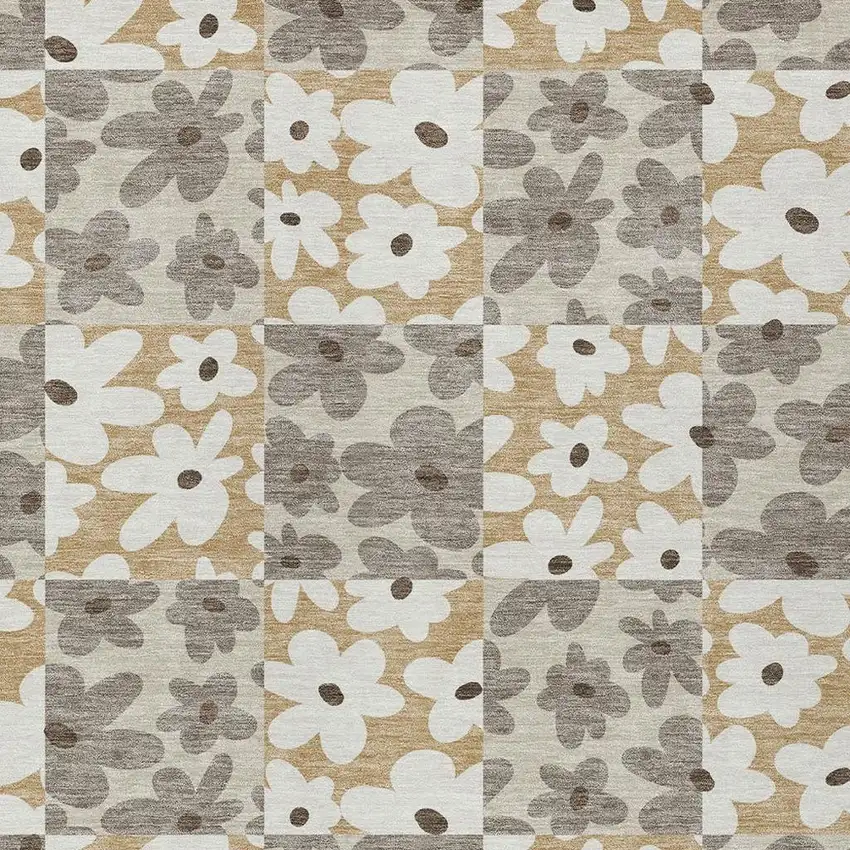 Beige And Ivory Floral Washable Indoor Outdoor Area Rug Photo 2