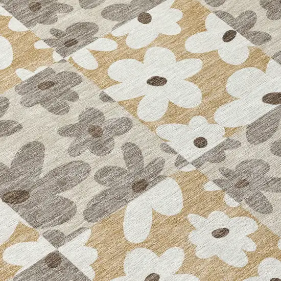 Beige And Ivory Floral Washable Indoor Outdoor Area Rug Photo 9