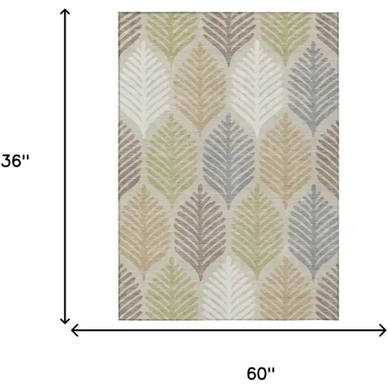 Beige And Ivory Floral Washable Indoor Outdoor Area Rug Photo 7