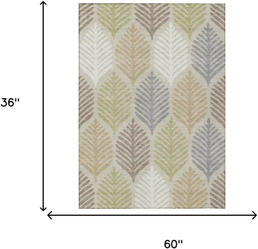 Beige And Ivory Floral Washable Indoor Outdoor Area Rug Photo 7