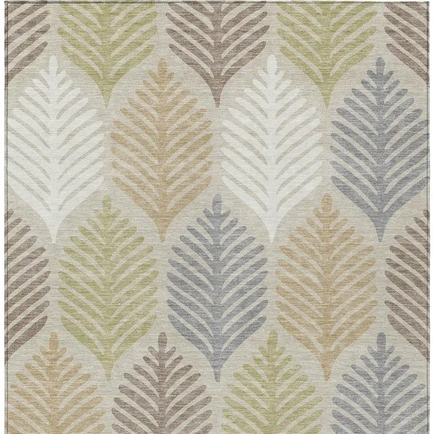 Beige And Ivory Floral Washable Indoor Outdoor Area Rug Photo 4