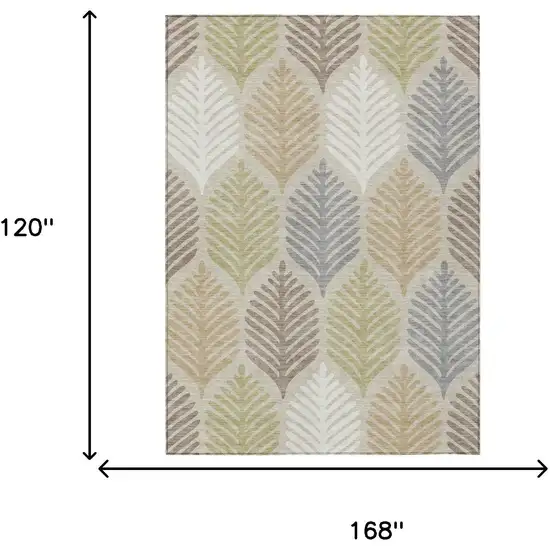 Beige And Ivory Floral Washable Indoor Outdoor Area Rug Photo 7