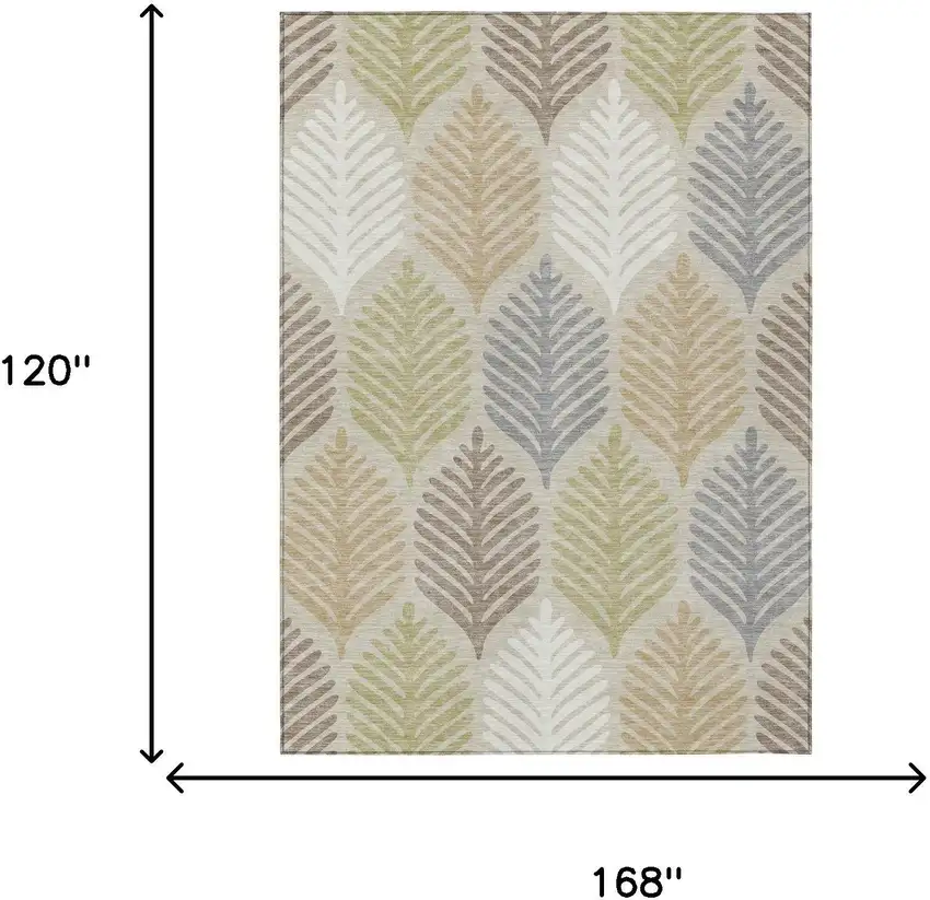 Beige And Ivory Floral Washable Indoor Outdoor Area Rug Photo 7