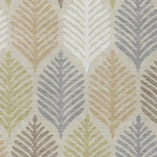 Beige And Ivory Floral Washable Indoor Outdoor Area Rug Photo 3