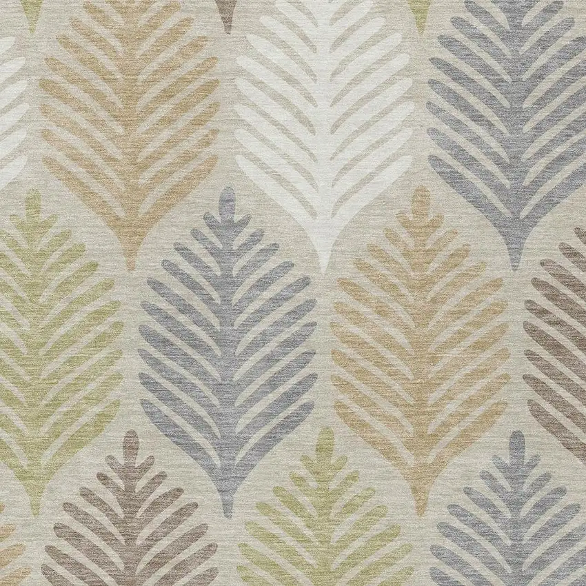 Beige And Ivory Floral Washable Indoor Outdoor Area Rug Photo 3