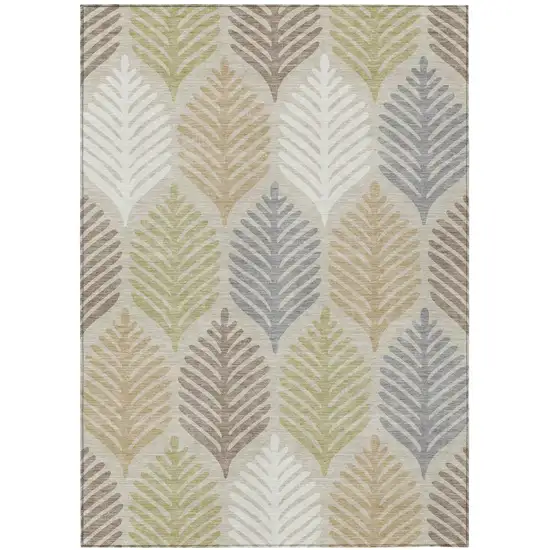 Beige And Ivory Floral Washable Indoor Outdoor Area Rug Photo 2