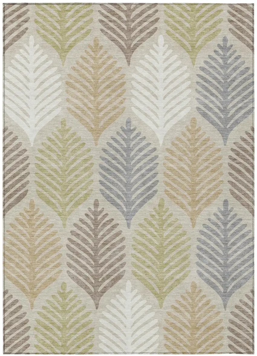 Beige And Ivory Floral Washable Indoor Outdoor Area Rug Photo 2