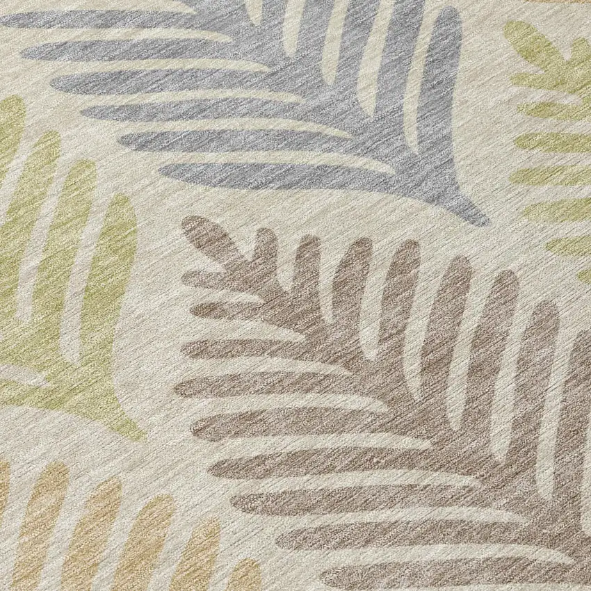 Beige And Ivory Floral Washable Indoor Outdoor Area Rug Photo 6