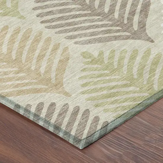 Beige And Ivory Floral Washable Indoor Outdoor Area Rug Photo 5