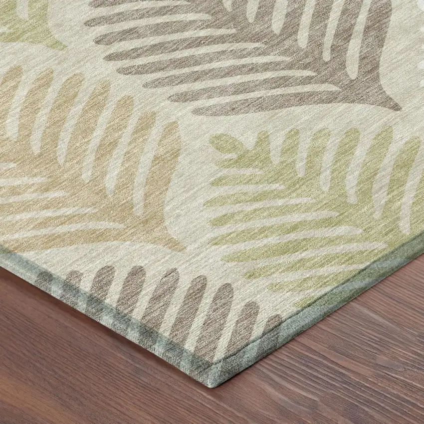 Beige And Ivory Floral Washable Indoor Outdoor Area Rug Photo 5