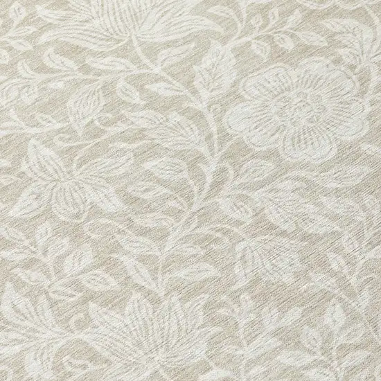 Beige And Ivory Floral Washable Indoor Outdoor Area Rug Photo 5