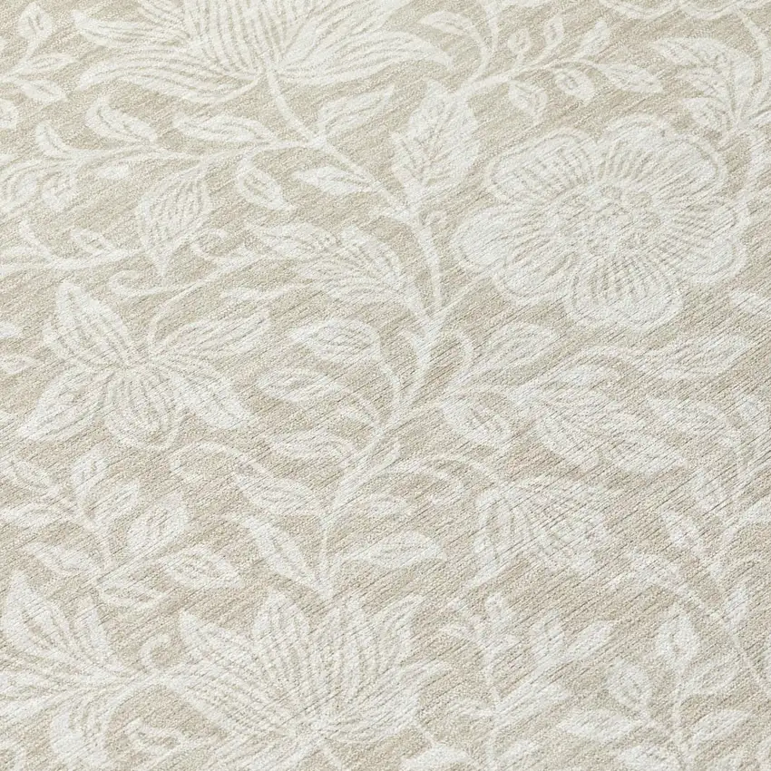 Beige And Ivory Floral Washable Indoor Outdoor Area Rug Photo 5