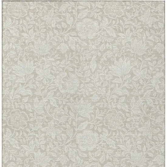 Beige And Ivory Floral Washable Indoor Outdoor Area Rug Photo 3