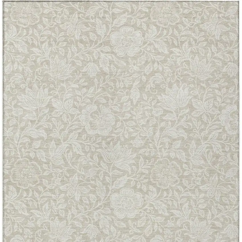 Beige And Ivory Floral Washable Indoor Outdoor Area Rug Photo 3