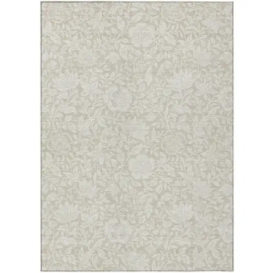 Beige And Ivory Floral Washable Indoor Outdoor Area Rug Photo 1