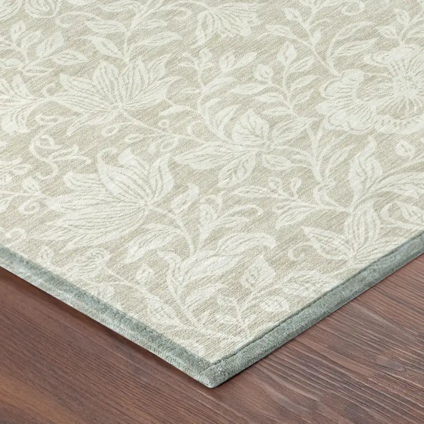 Beige And Ivory Floral Washable Indoor Outdoor Area Rug Photo 4