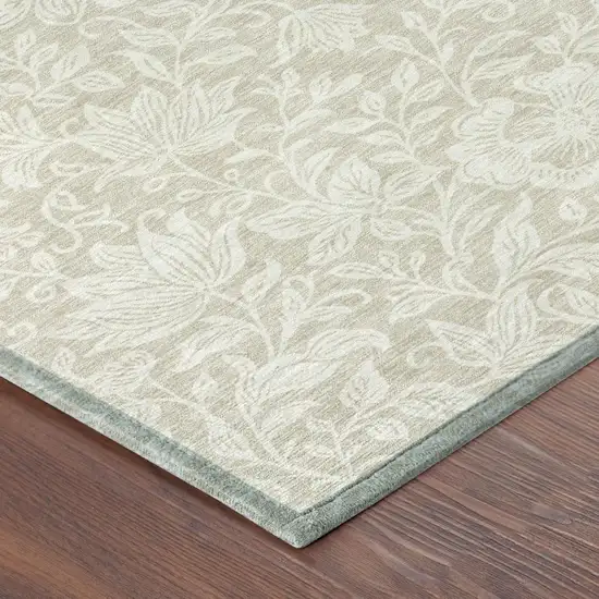 Beige And Ivory Floral Washable Indoor Outdoor Area Rug Photo 4