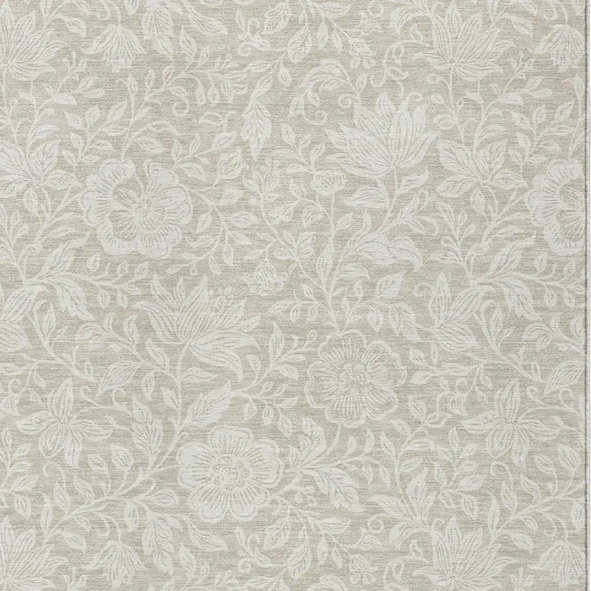 Beige And Ivory Floral Washable Indoor Outdoor Area Rug Photo 2