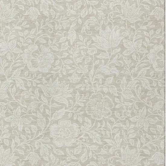 Beige And Ivory Floral Washable Indoor Outdoor Area Rug Photo 2