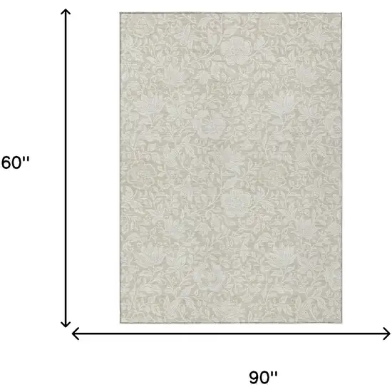 Beige And Ivory Floral Washable Indoor Outdoor Area Rug Photo 6
